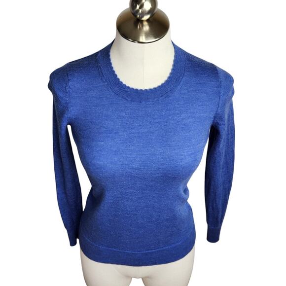Banana Republic Merino‎ Wool Scallop Crew Sweater Women's XS Fits Like XXS Blue - Picture 1 of 9
